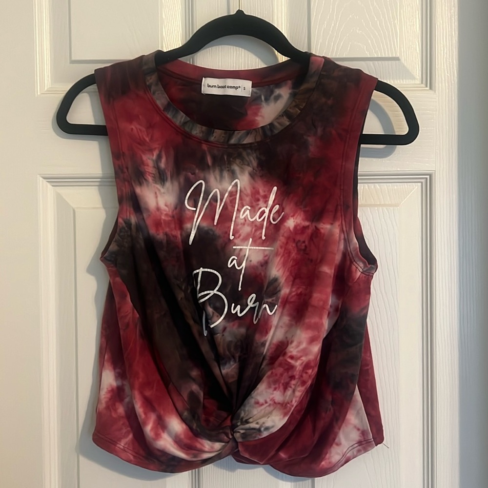 Small- Red and Black Tie Dyed BURN Boot Camp Crop Tank